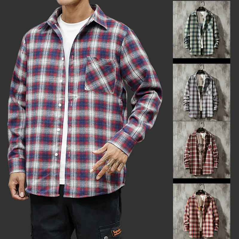Мужская Фланелевая рубашка в клетку хлопок весна-осень 2020 Повседневная с длинным