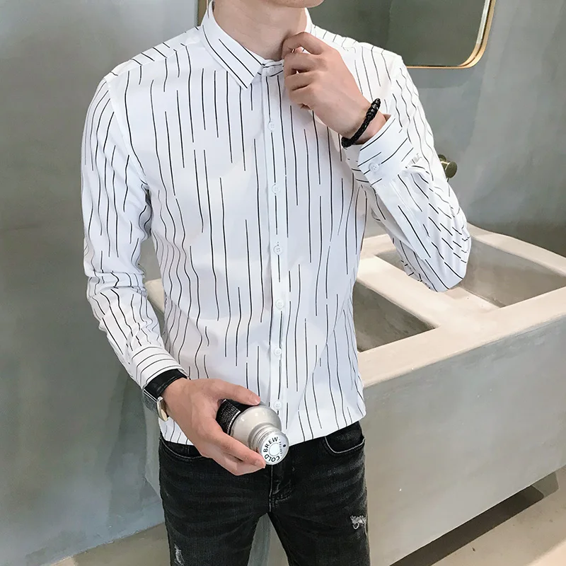 Осенняя Новинка рубашка в Вертикальную Полоску мужская с длинным рукавом
