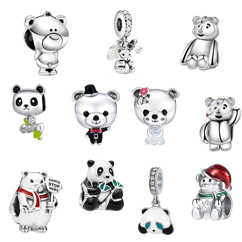 

New Cute Christmas Bear Wedding Bear Panda Pendant Fit Pandora Charms Bracelet DIY Women Gift Original Bead Wholesal Custom Made