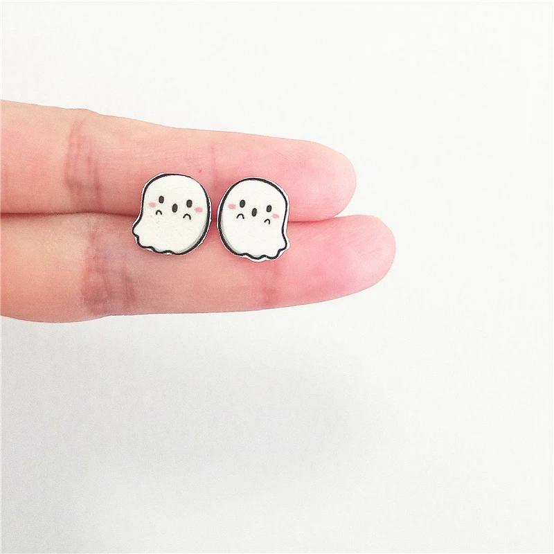 

Matte Cute Ghost Stud Earrings Handmade Shrink Plastic Hypoallergenic Acrylic Earring Funny Earrings Cartoon Earrings
