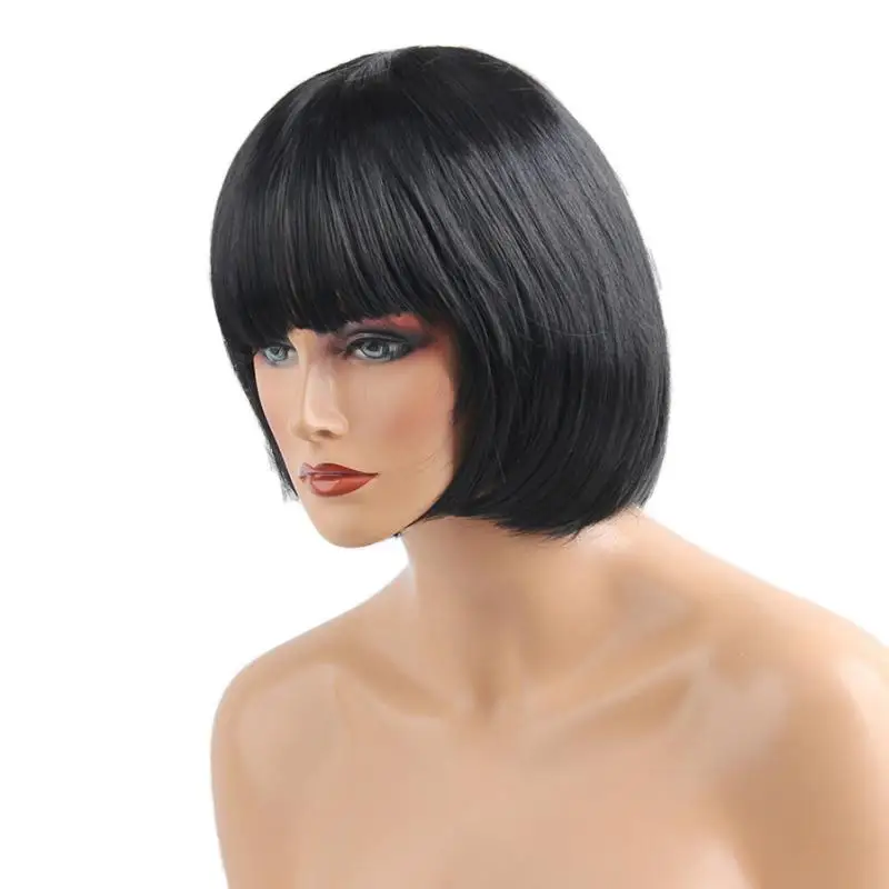 

Bob Wig Synthetic Short Black Wig with Bangs Natural Looking Heat Resistant Fiber Hair for Women