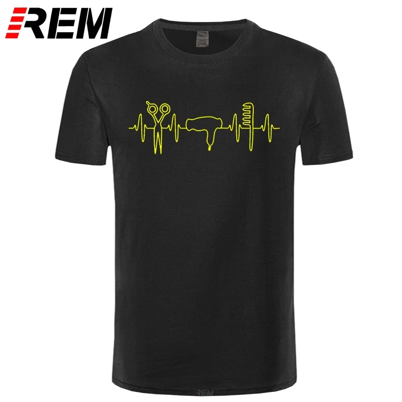 

REM Heartbeat of Hairdresser T Shirts Men Cool Hair Printed Shirt Short Sleeve Cotton Barber T-shirts