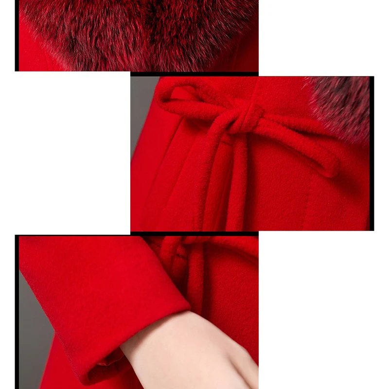 

2020 Autumn Winter Women New Fashion Large Fur Collar Long Single-breasted Woolen Cashmere Coat Lady Large Size Laced Wool Coat