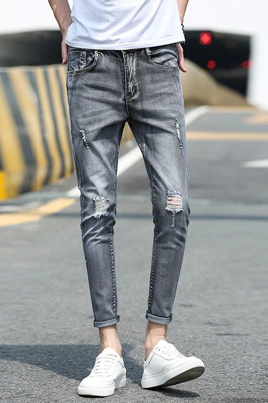 

Men's Sweatpants Sexy Hole Jeans Pants Casual Summer Autumn Male Ripped Skinny Trousers Slim Biker Outwears Pants