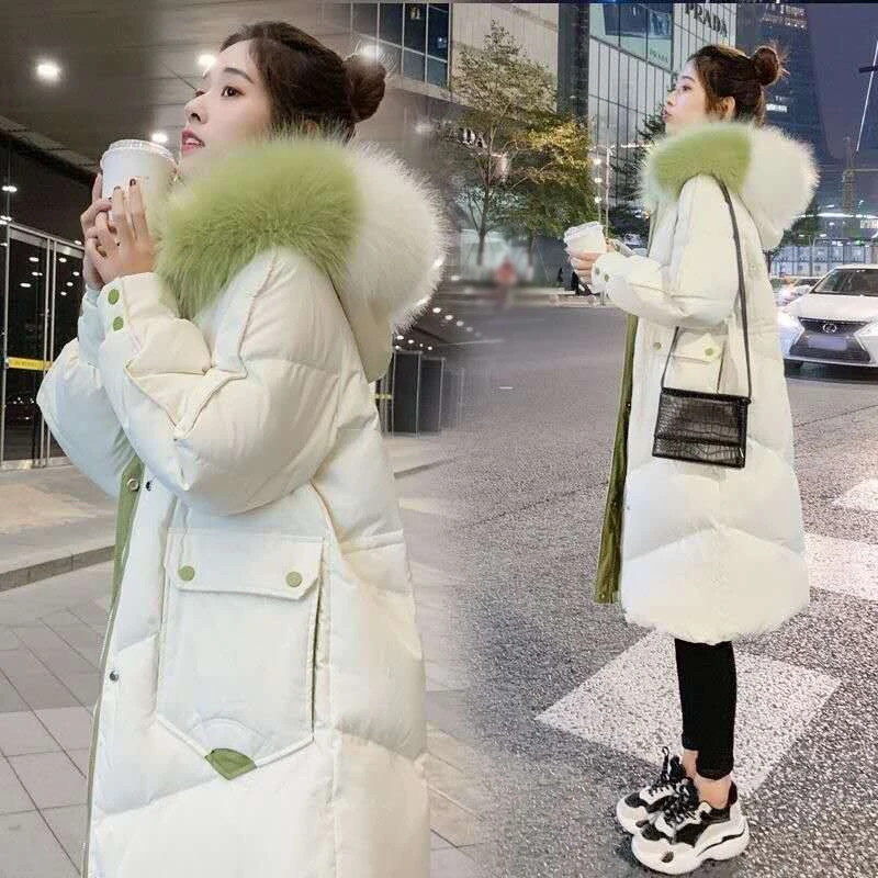 

Orwindny Snow Wear Long Parkas Winter Jacket Women Large Fur Collar Hooded Warm Coats Female Big Pockets Cotton Padded Clothing
