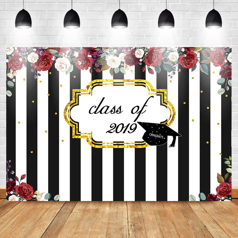 Фон для фотосъемки в черно белую полоску с красными розами Mehofoto Class of 2019|Фон