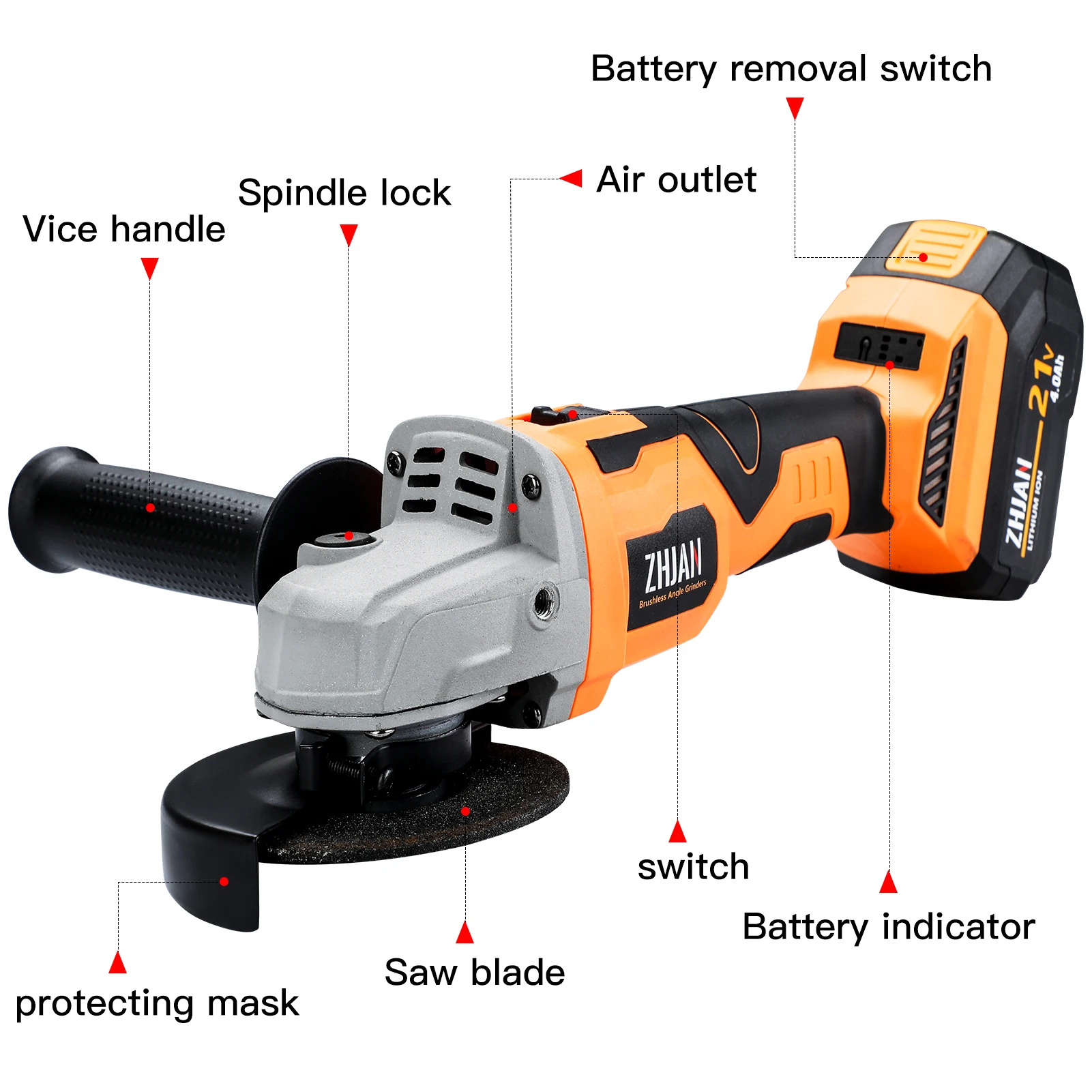 Угловая шлифовальная машина ZHJAN беспроводная литиевый аккумулятор - купить по