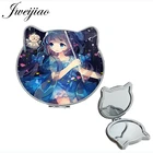 JWEIJIAO, аниме, подарок для молодых девушек, портативное зеркало с двойными Сторонами, Сказочная кошка, зеркальная ручка для дня рождения DM58
