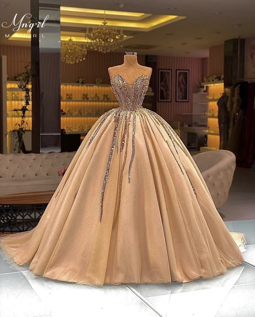 

MNGRL Luxury Evening Dress One-shoulder Long Sleeves Hand-applied Diamonds Glittering 2021 New Evening Dress Party Dress