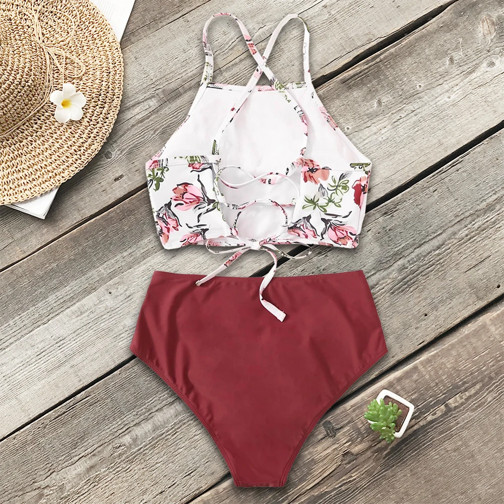 

High Waist Swimsuit 2021 Sexy Bikinis Women Swimwear Vintage High Neck Bikini Set Bathing Suits Swim Wear Biquini Plus Size XL