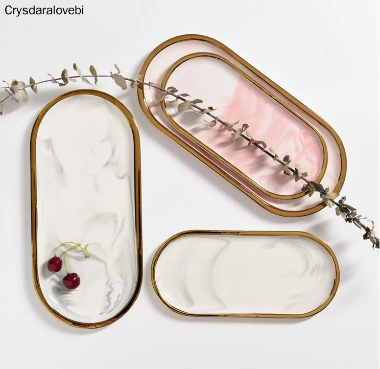 Скандинавский мраморный поднос с текстурой керамическая овальная тарелка