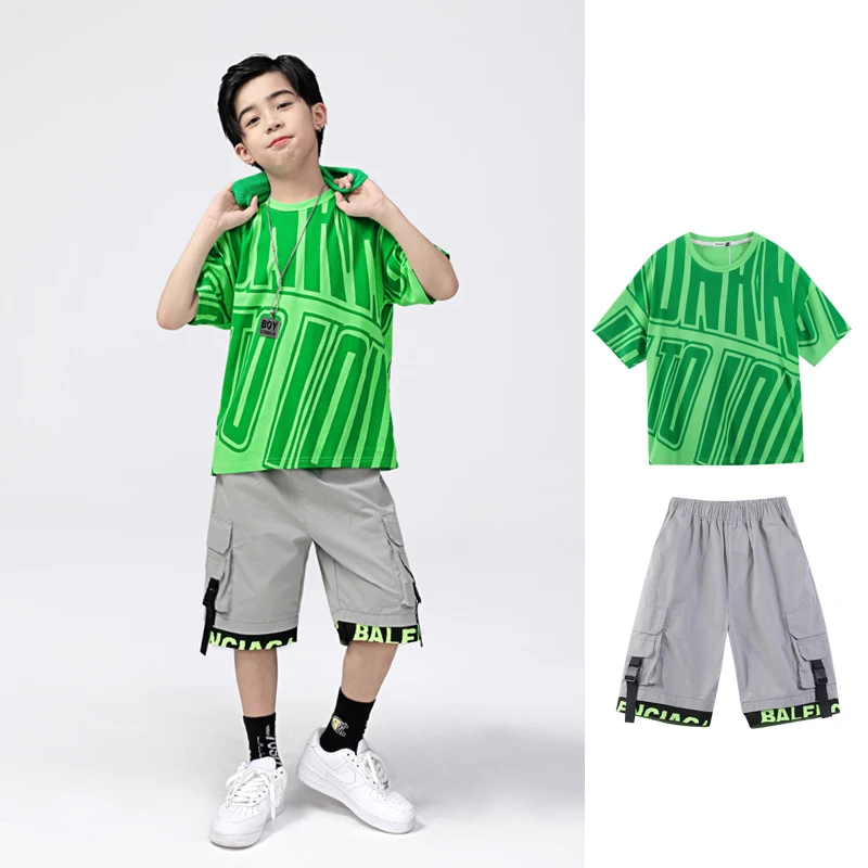 Новинка костюмы в стиле хип хоп детская одежда для уличного танца зеленый топ с