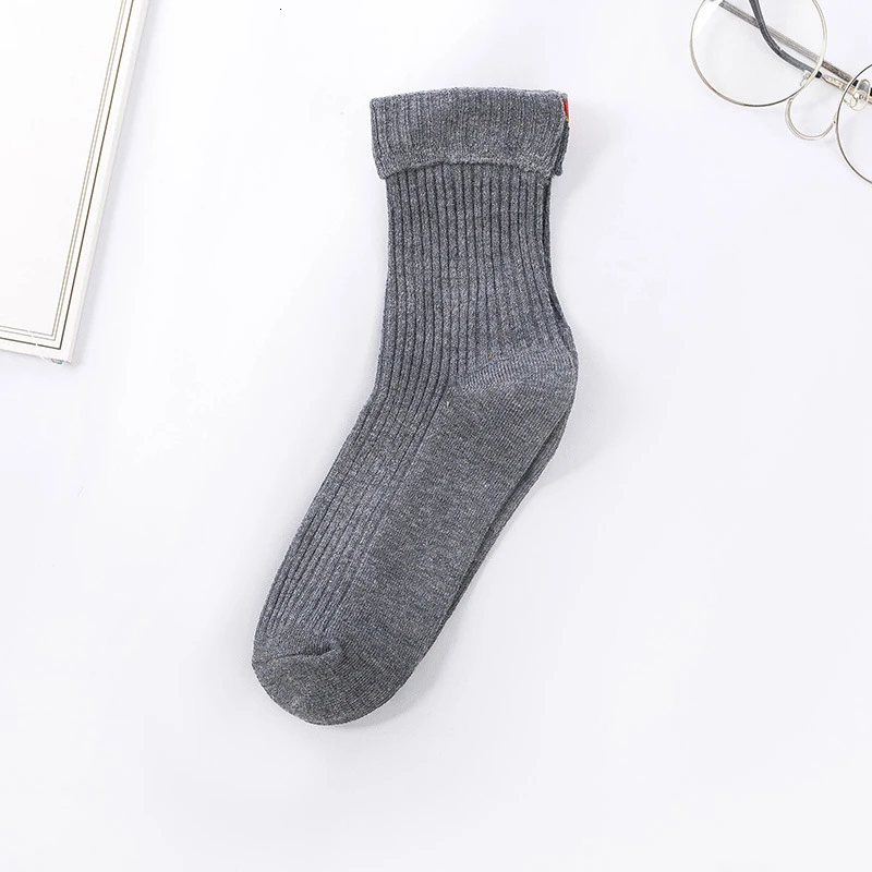 grey CHAOZHU/свободные носки в рубчик для девочек kawaii с вышивкой в виде радужных сердечек; милые повседневные носки для девочек-школьников - Цвет: grey