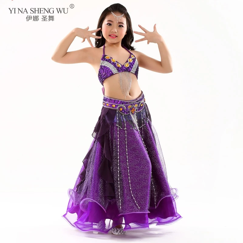 Kids Girls Belly Dance Costume 3pcs (Bra Belt Skirt) Children Performance Bellydance Oriental Set Danceing Stage Clothes For Kid |