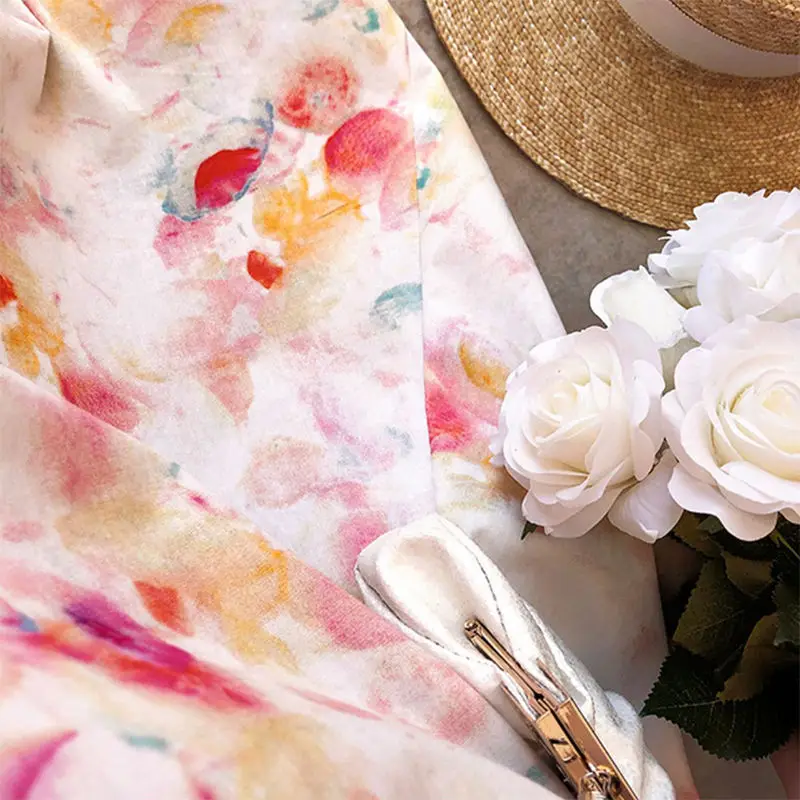 Женское винтажное платье с цветочным принтом розовое до середины икры