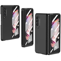 soft tpu hinge protective case for samsung galaxy z fold 3 with front screen tempered glass film for samsung z fold 3 hard cases