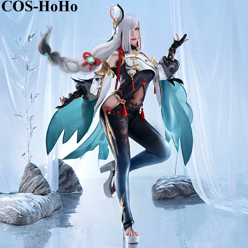 COS-HoHo Anime Genshin Impact Shenhe Game Suit Kimono Sexy Gorgeous Uniform Cosplay Costume Halloween Role Play Outfit Women NEW