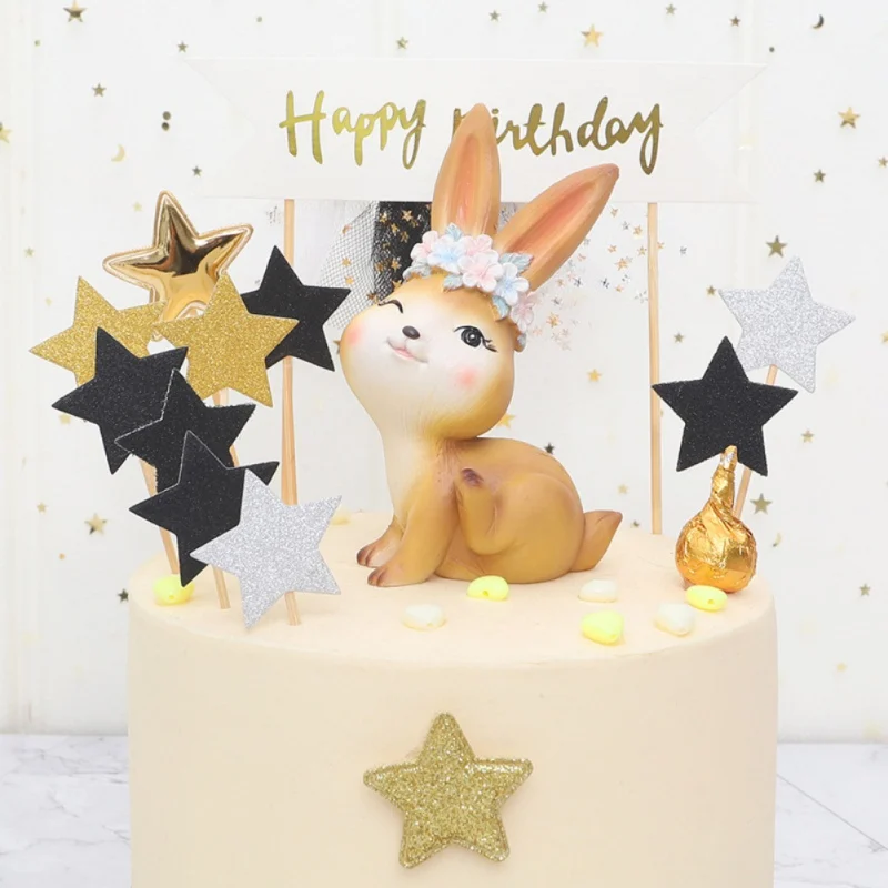

Cartoon Decorative Miniatures Rabbit Figurines Cute Cartoon Animal Cake Topper Home Desktop Ornaments Cake Topper Ornament
