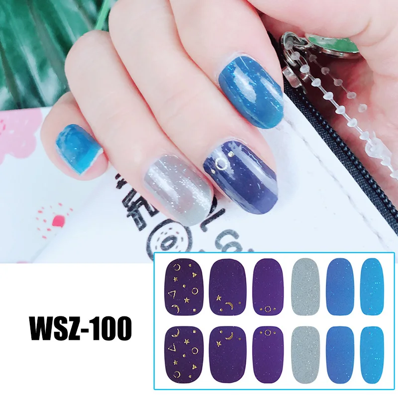 С изображением луны и звезд градиент ногтей Стикеры бронзового цвета полное