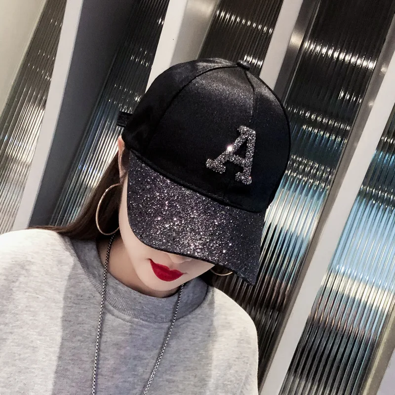 

Hats For Women Sequined Rhinestone A Letter Baseball Cap 2021 Spring Adjustable Brand Ladies Cap Summer Sunscreen Sun Hat Girl