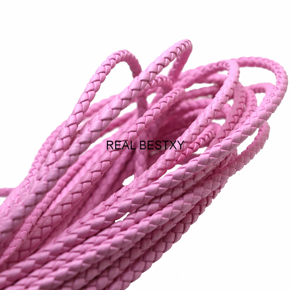 5 м/лот 4 мм круглый розовый плетеный кожаный ремешок шнур для работы браслетов