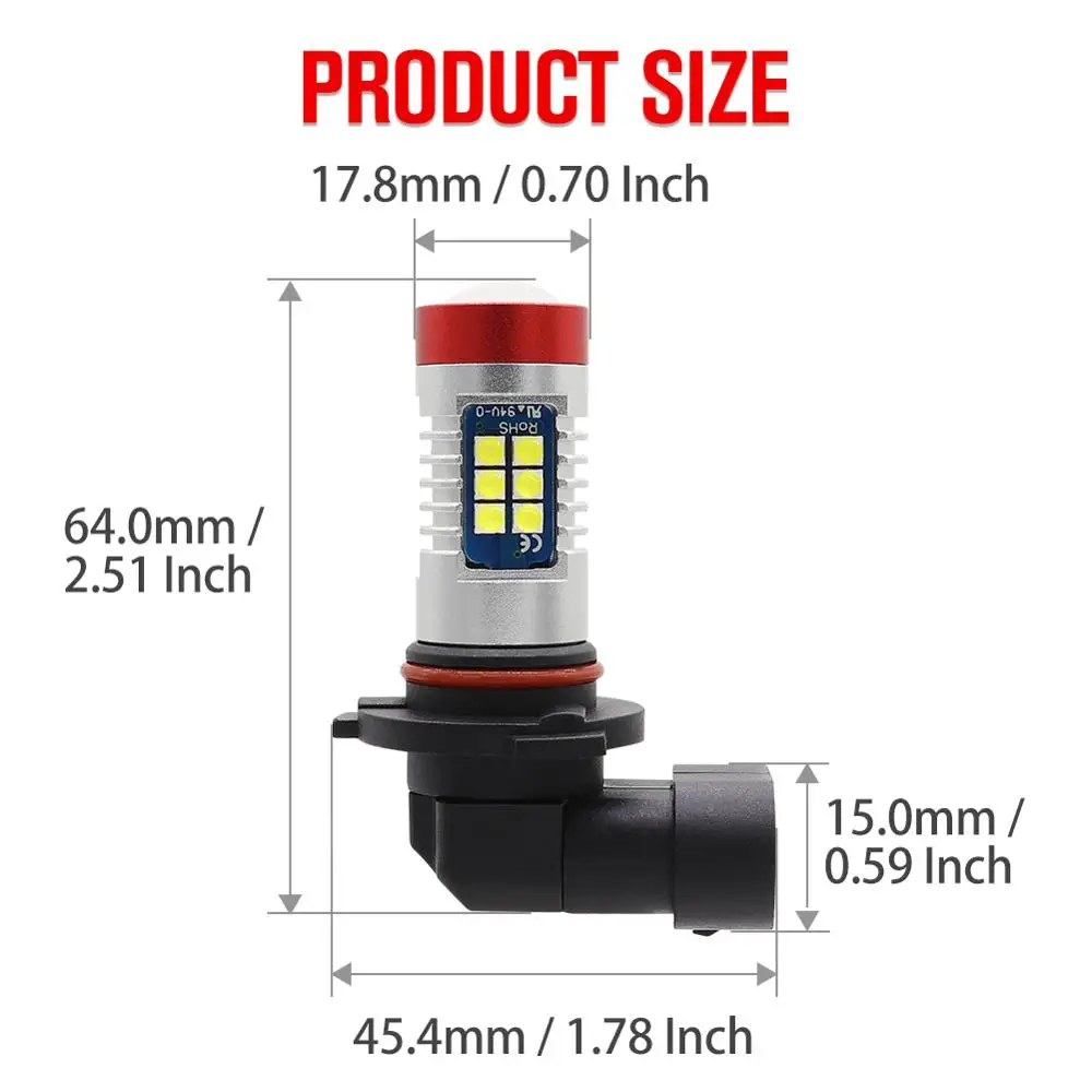 2 шт. 9005 HB3 светодиодный Противотуманные фары 21 чип 3030 SMD высокая яркость 6000K белая