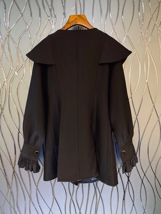 

2021 Spring New Women's Fashion Round Leader Shoulder Bowknot Knotted Decoration Hem Split Long Top 301