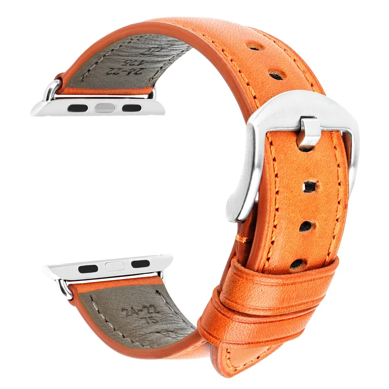 MAIKES для Apple Watch Band 44 мм 40 мм и ремешок для часов аpple 42 мм 38 мм натуральная кожа часы аксессуары iwatch ремешки для часов браслеты - Цвет ремешка: Orange S