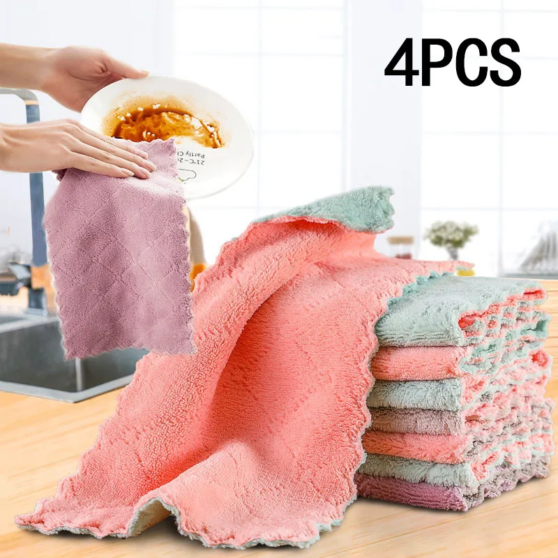 4 шт. двухслойная впитывающая толстая губка для очистки тряпка антипригарная