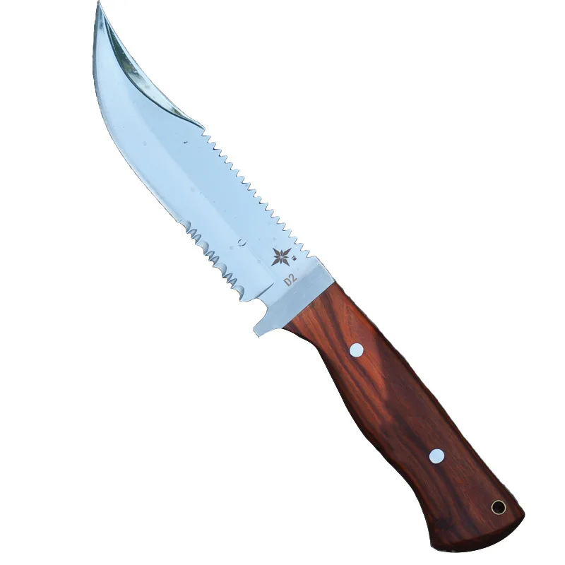 

High Hardness D2 Steel Fixed Blade Outdoor Edc Straight Knifes Tactical Rescue Red Sandalwood Solid Wood Camping Hunting Knifes