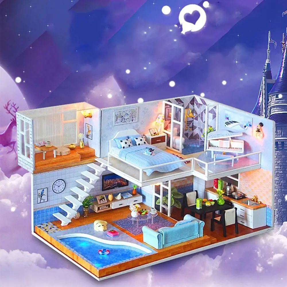 

Doll Houses Villa Miniature Villa Dollhouse DIY Big Manuels House Travaux Kit Adulte Oyuncak Wooden Furniture Doll ev Q9E9