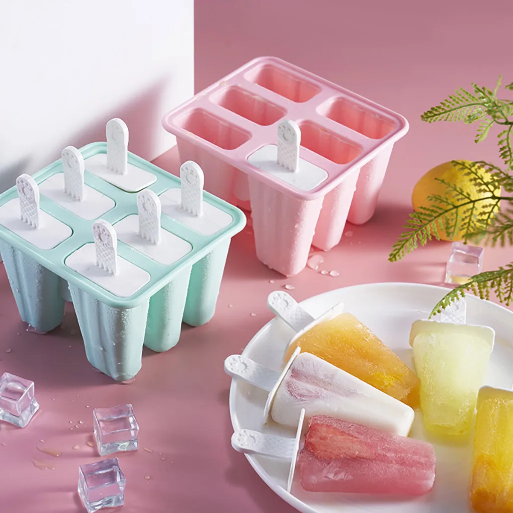 

Creative Popsicle Mold Silicone 6 Hole Ice Molds Classic Molds Trays Reusable DIY Ice Cream Maker Tool Kitchen Accessories Mould