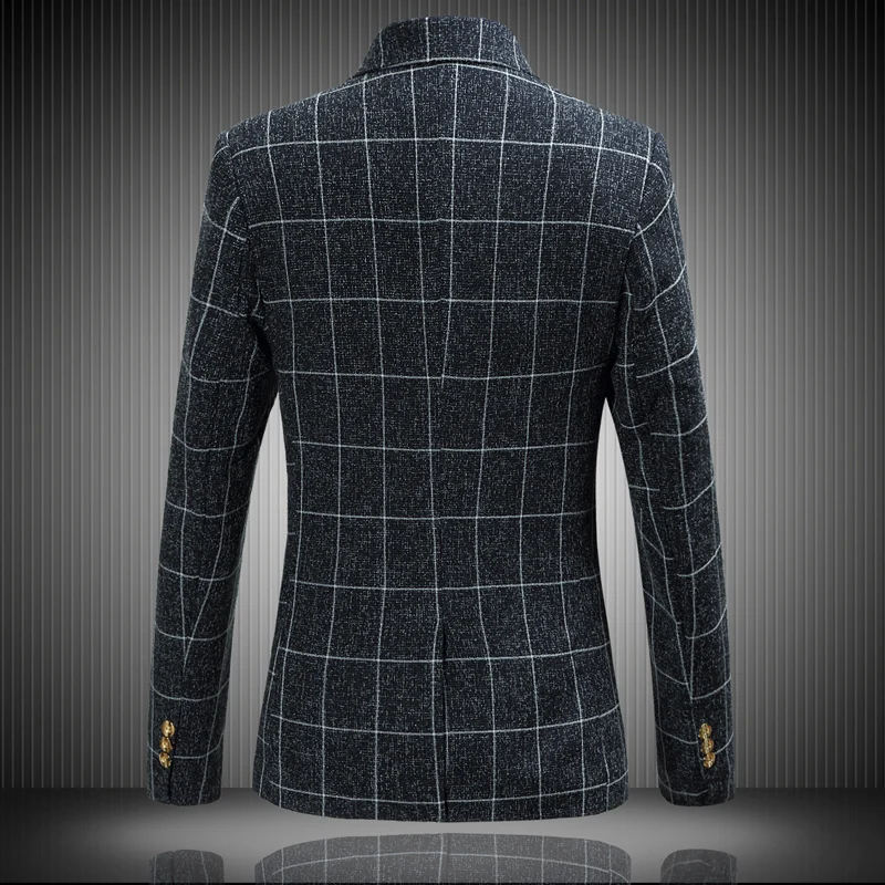 

Quality Men's Single Button Blazer Retro Classic Plaid Slim Suit Jacket Wine Red Gray Fashion Business Casual Blazer size S-6XL