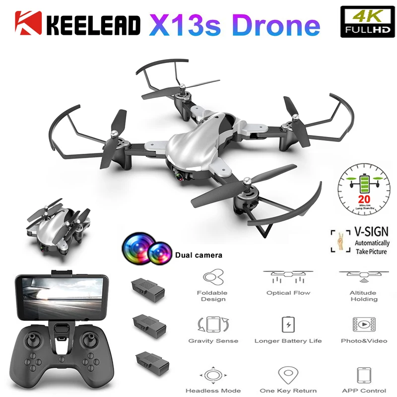 Квадрокоптер KEELEAD X13S складной с двойной камерой 4K Wi Fi|Квадрокоптеры камерами| |