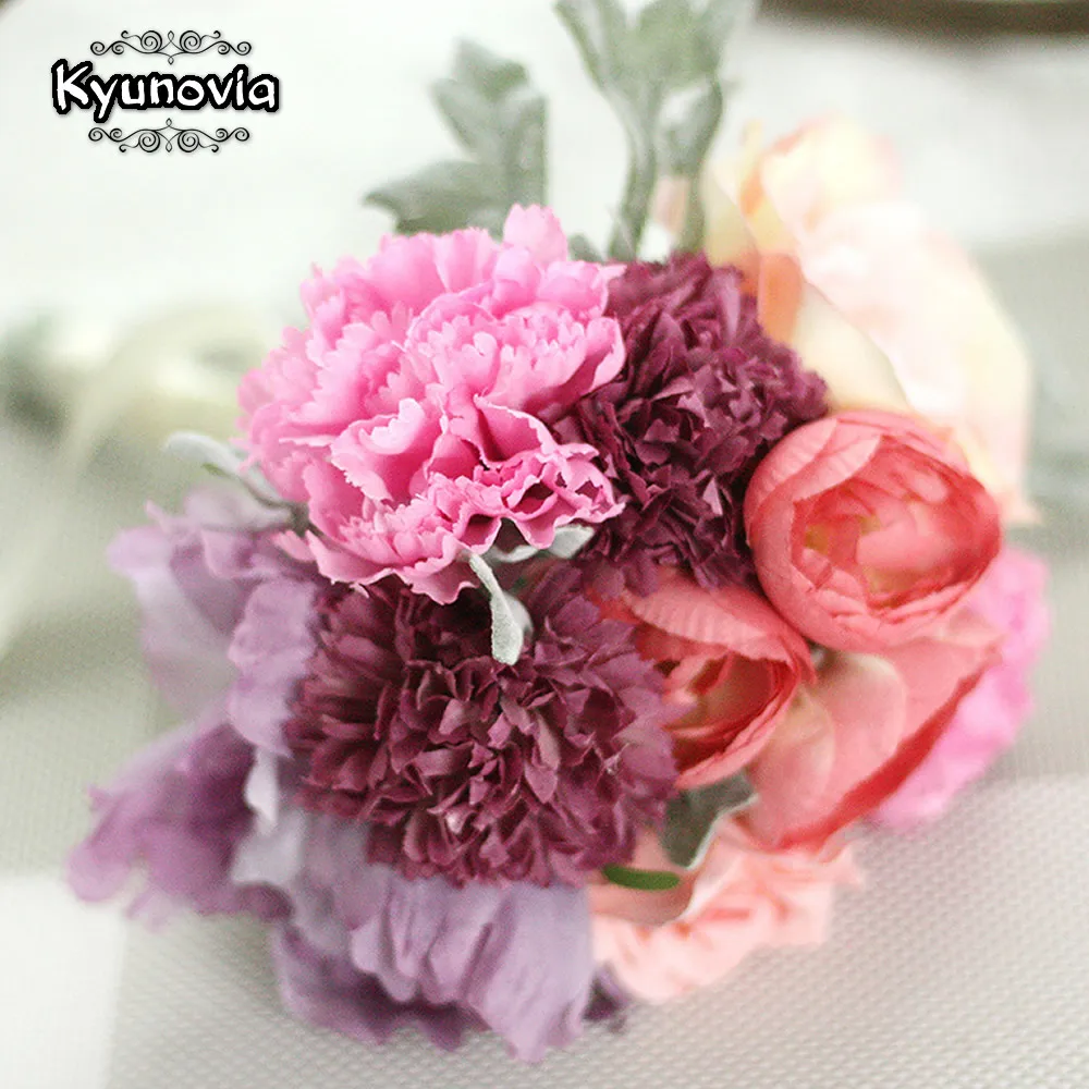 Kyunovia Wedding Accessories Silk Wild Flowers Bouquet Plain Color Bridal Boquet flores artificiales D45 | Дом и сад