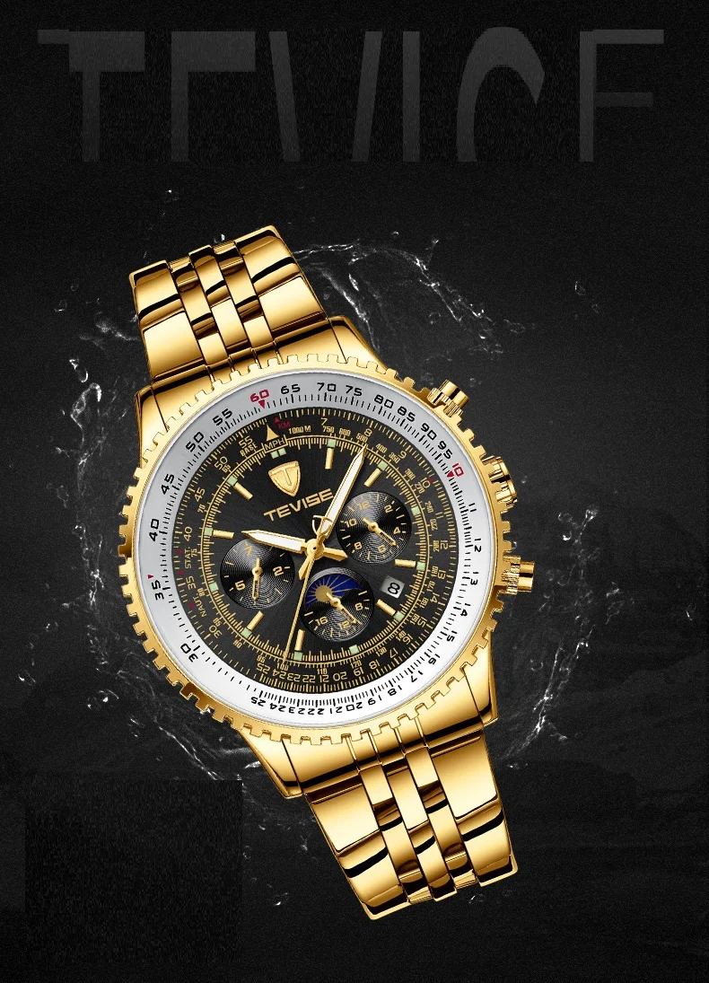 Мужские автоматические часы TEVISE от ведущего бренда роскошные с хронографом