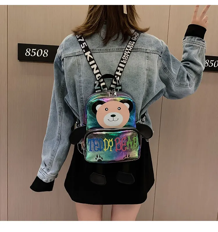 Fashion Leather Teddy Bear Printing Backpack Travel School Bag Bookbags Teenage Girl Cartoon Daypack Small Leisure | Багаж и сумки