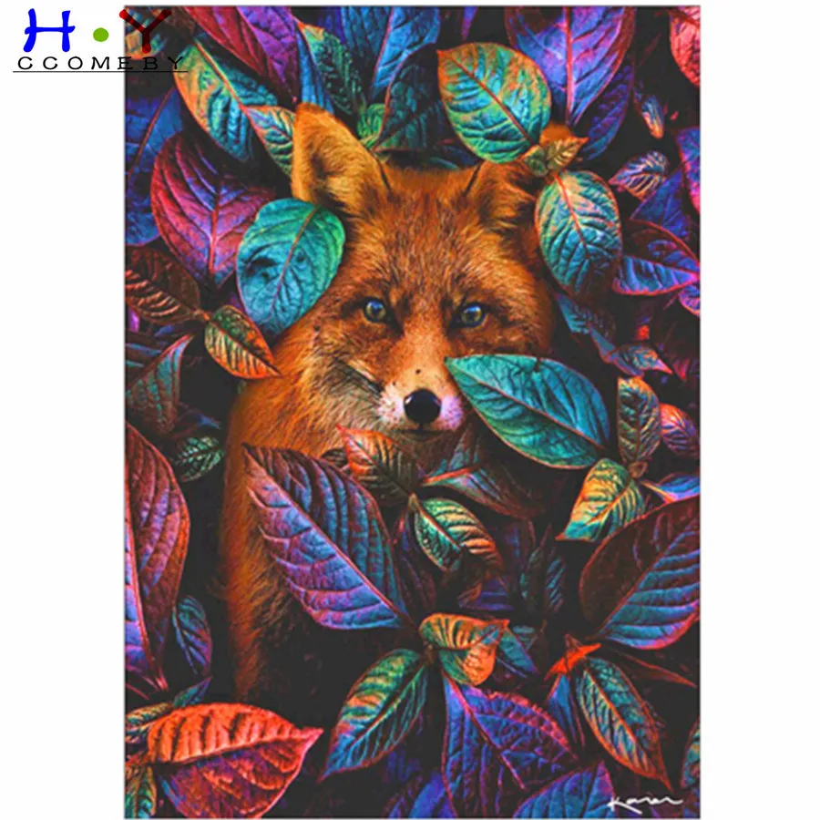 

Full round 5D DIY diamond painting animal fox leaf diamond embroidery kit mosaic landscape home decoration