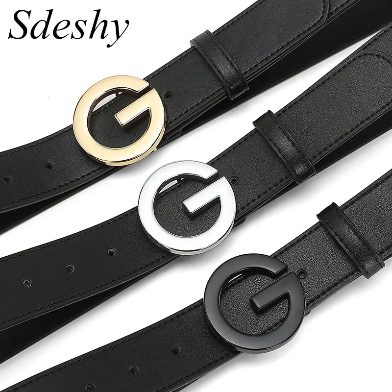 

Brand Designer Men Belt Luxury Gold/Sliver/Black G buckle Belts For Women Genuine Leather for Jeans Waistband Straps