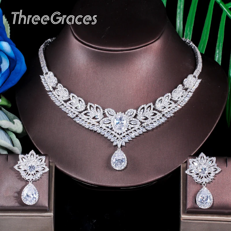 ThreeGraces Роскошный Серебряный Цвет кубический циркон Большие капли воды серьги и