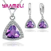 hot fashion muliple colors triangle crystals jewelry sets for women 925 sterling silver necklace pendants earrings