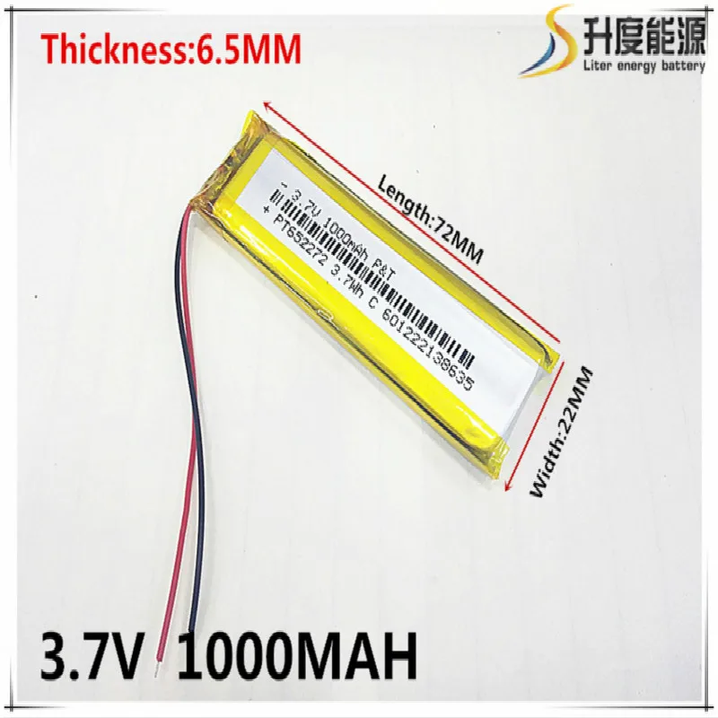 

3.7V,1000mAH,[652272] PLIB; polymer lithium ion / Li-ion battery for GPS,mp3,mp4,mp5,dvd,bluetooth,model toy