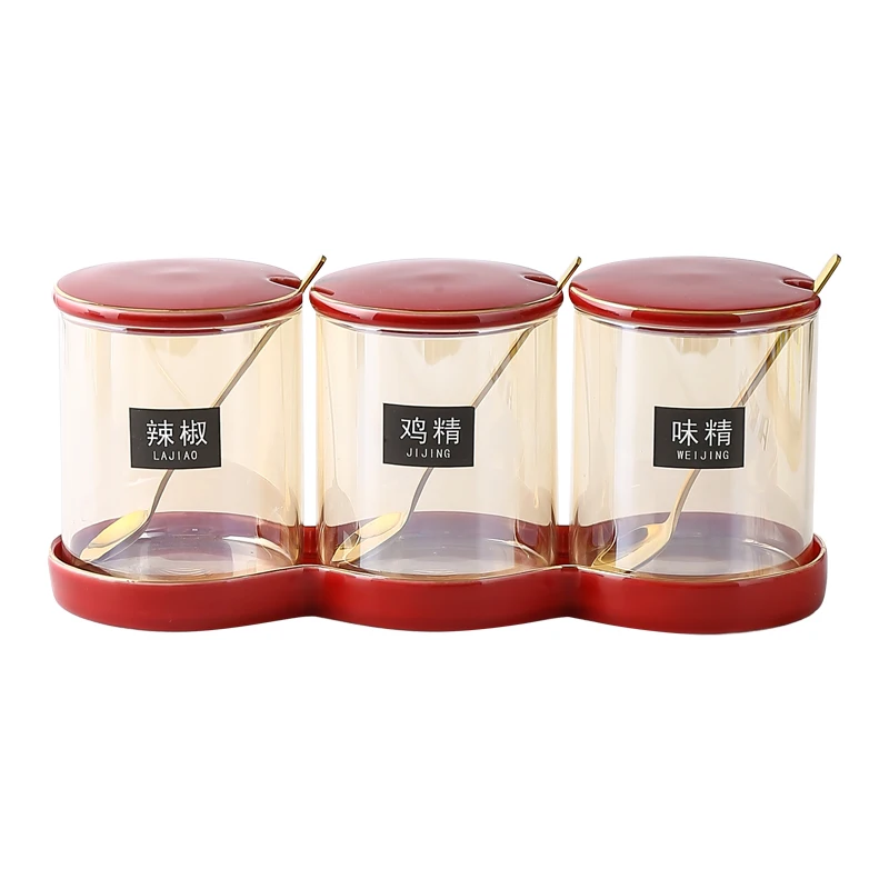 

Color glass jar with lid seasoning box sugar bowl kitchen seasoning tool household salt shaker seasoning bottle combination set