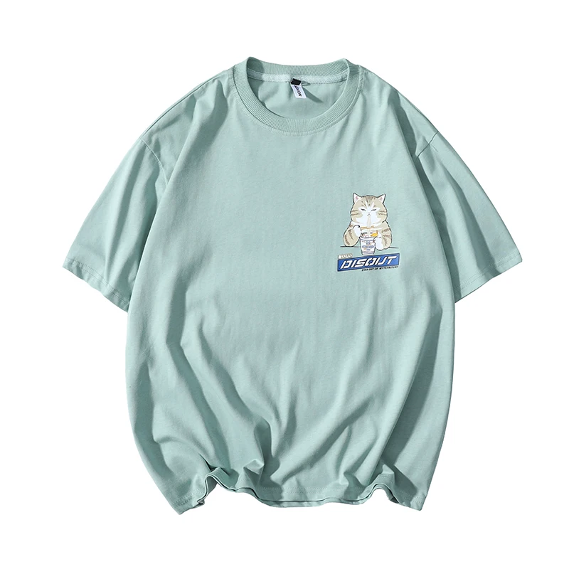 

2021 T Shirts Men Anime Shirt Cat Printing Harajuku Japan Style COTTON Kawaii Clothing Men Clothing Summer Tees