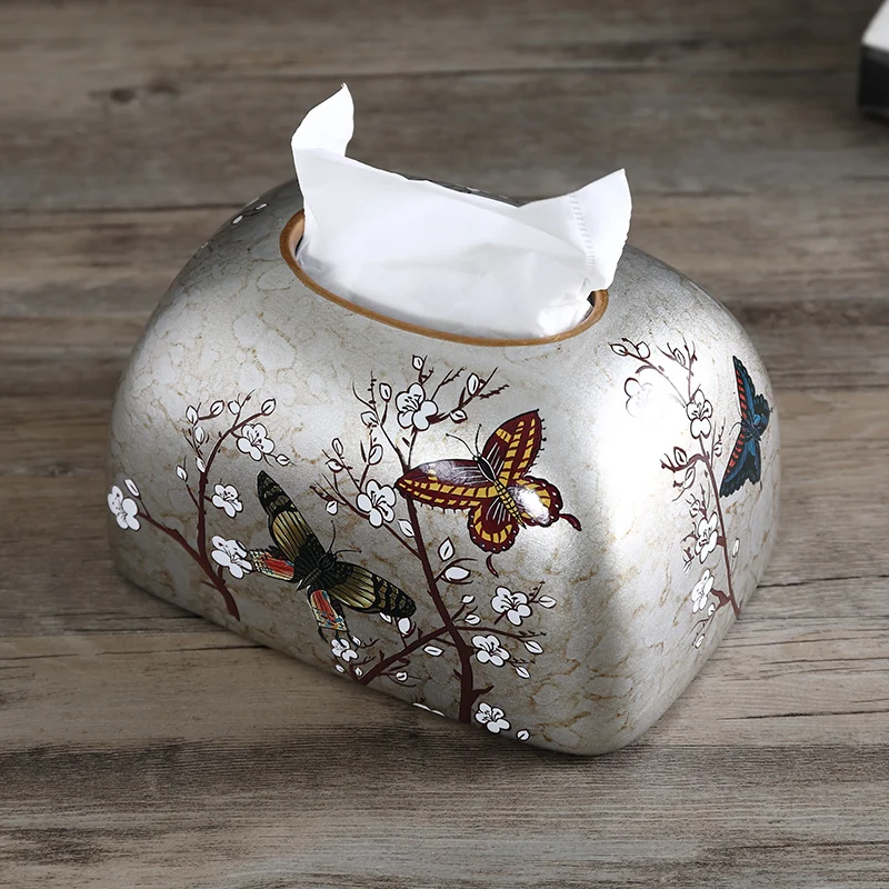 

Ceramic Tissue Boxes Nordic Vintage Creative Luxury Napkin Box American Ornaments Table Butterfly Rangement Home Accessories