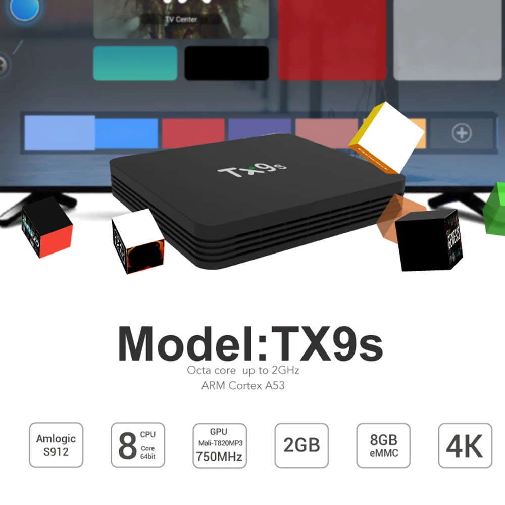 TX9S ТВ приставка Android S912 Восьмиядерный 64 бит 2 ГБ/8 ГБ 4G WiFi 4 к H.265 VP9 Набор для