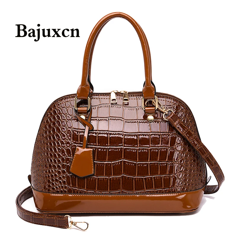 Брендовая женская сумочка с узором под кожу крокодила ракушка Кожаный саквояж на