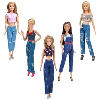 fashion 11 5 doll outfits for barbie clothes crop top ripped denim pants jeans jumpsuit trousers 16 bjd dolls accessory toys