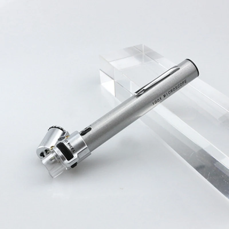 

100X Adjustable Focus Microscope Pen Type With LED Light Textile Fabric Printing Dot Jewelry Identification Magnifying Glass