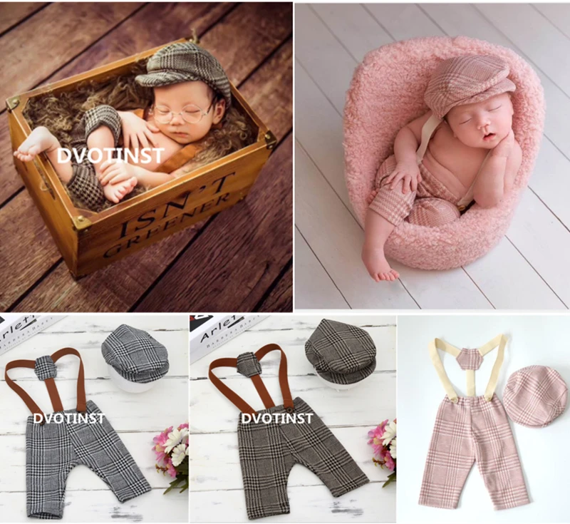 Dvotinst Newborn Photography Props Baby Boys Clothes Suspenders Pants+Hat Gentleman Set Costume Clothing Studio Shoot Photo Prop